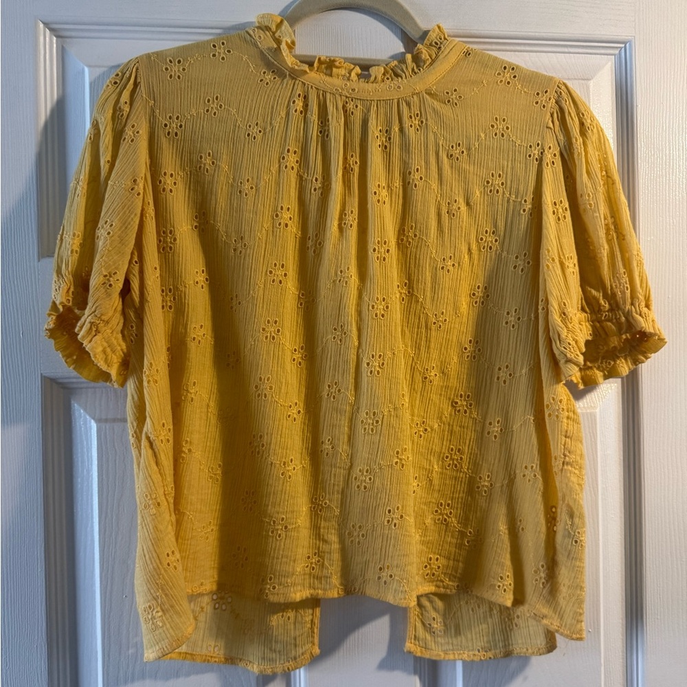 Free People Mustard Eyelet Blouse